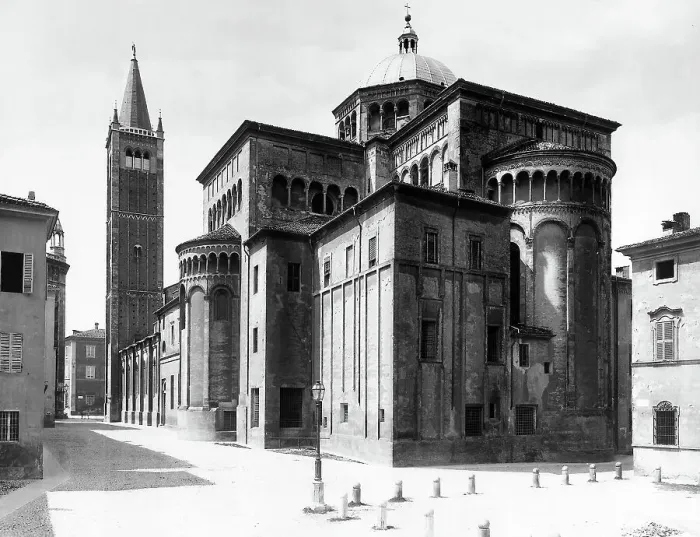 Stampa con cornice : Fiancata e abside del Duomo di Parma