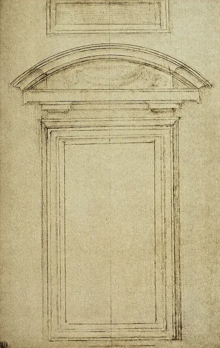 Stampa con cornice : Studio architettonico per una finestra; disegno di Michelangelo conservato