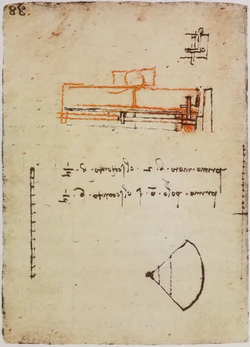 Stampa con cornice : Disegni e grafici per lo studio della velocita; foglio appartenente al Codice Forster II