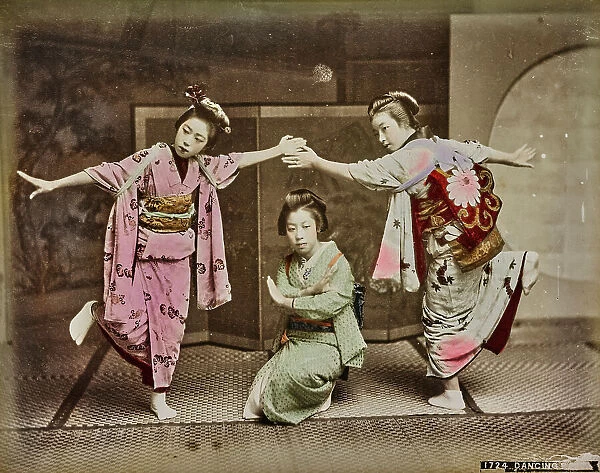 Girls in traditional clothes during a dance, Japan
