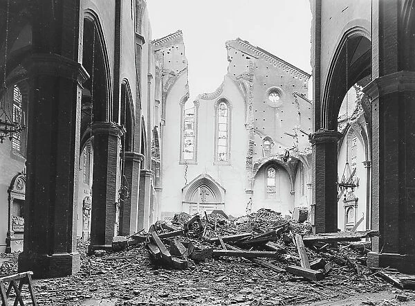Interior of the Basilica of San Francesco damaged by bombing, Bologna