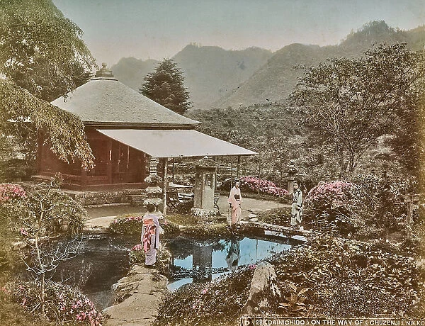 Japanese women in the Dainichido garden near Chuzenji Lake, Nikko, Japan