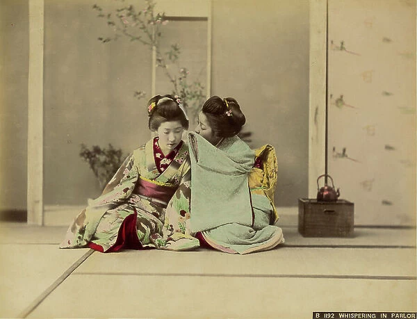 Japanese young people in traditional clothes in a living room