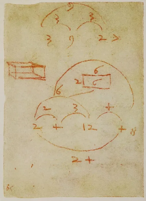 Stampa con cornice : Calcoli matematici su figure solide; foglio appartenente al Codice Forster II Stampa con cornice : Calcoli matematici su figure solide; foglio appartenente al Codice Forster II