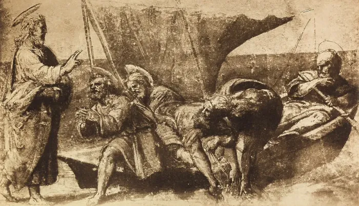 Stampa con cornice : La pesca miracolosa, studio di Raffaello, conservato alla Galleria Albertina di Vienna