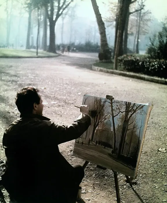 Stampa con cornice : Pittore in un parco