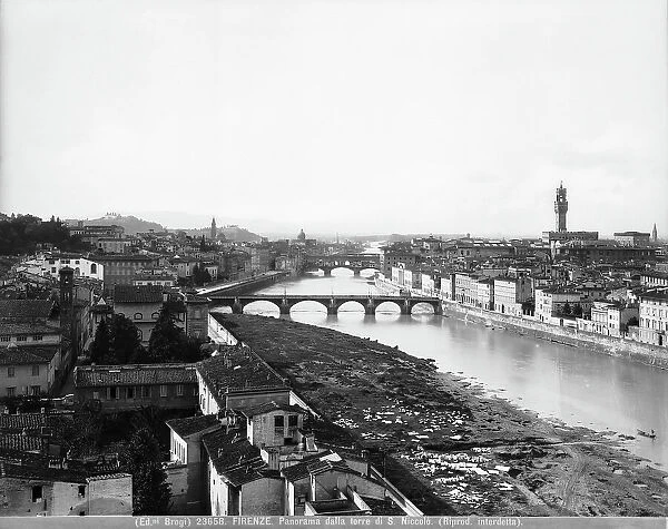 Panorama of Florence with the Arno and Old Palace from the tower of St. Nicholas; on the shore some clothes hanging out to dry