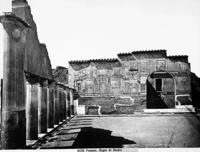Impression encadrée : Veduta parziale des ruines des Bagni Stabiani, site archéologique situé à Pompei, dans la province de Naples. Impression encadrée : Veduta parziale des ruines des Bagni Stabiani, site archéologique situé à Pompei, dans la province de Naples.