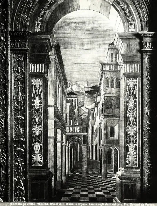 Stampa con cornice : Chiesa di S.Maria in Organo, coro Stampa con cornice : Chiesa di S.Maria in Organo, coro