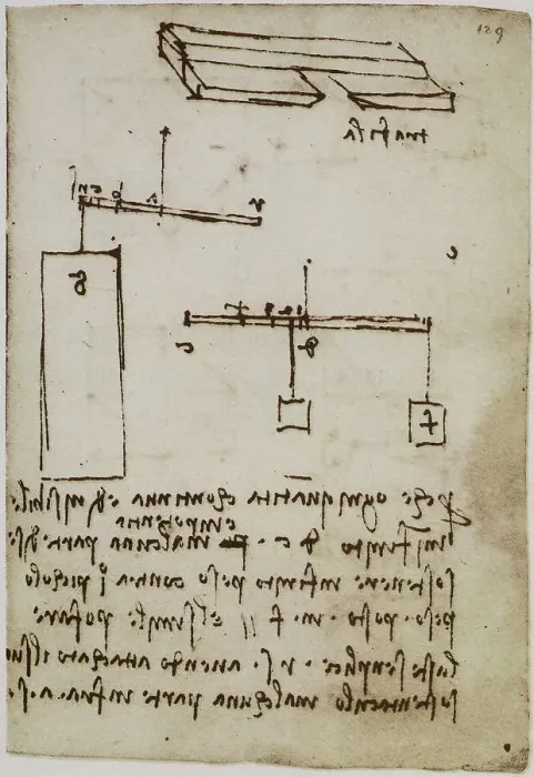 Stampa con cornice : Calcoli di fisica con l'utilizzo di pesi diversi; scritto appartenente
