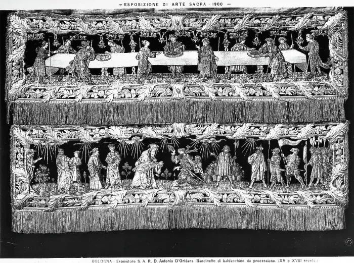 Stampa con cornice : Due bandinelle per un baldacchino processionale, esposte per volonta di S.A.R