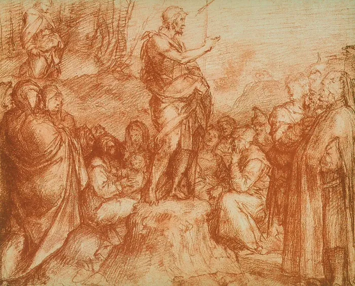 Stampa con cornice : San Giovanni Battista che predica alle turbe; studio preparatorio per l'affresco