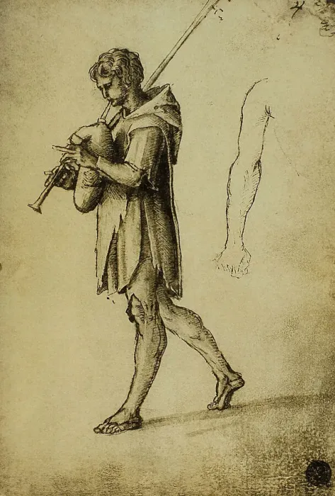 Stampa con cornice : Studio per un suonatore di cornamusa: disegno di Raffaello Stampa con cornice : Studio per un suonatore di cornamusa: disegno di Raffaello