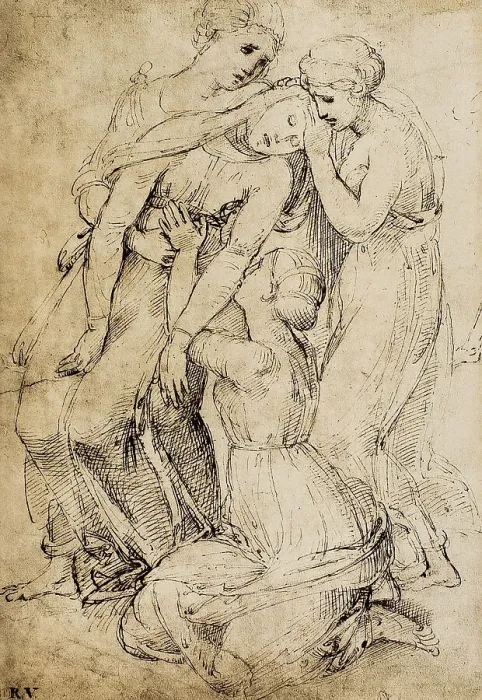 Stampa con cornice : Studio per una Deposizione, disegno di Raffaello, conservato al British Museum di Londra Stampa con cornice : Studio per una Deposizione, disegno di Raffaello, conservato al British Museum di Londra