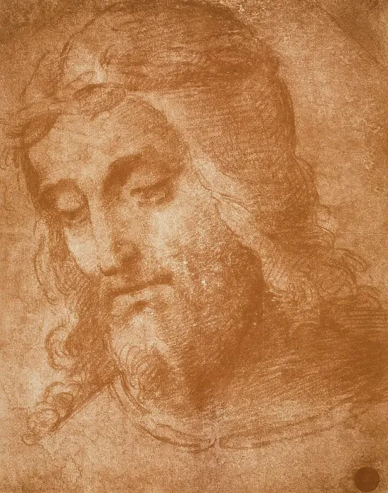 Stampa con cornice : Studio per il volto del Redentore, disegno di Raffaello