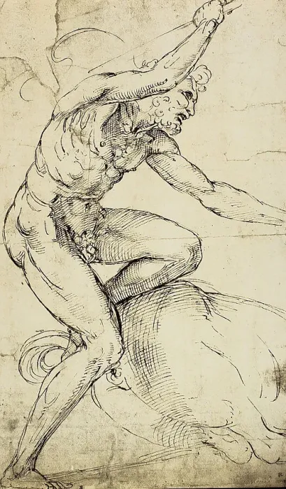 Stampa con cornice : Studio per una figura di Ercole, disegno di Raffaello