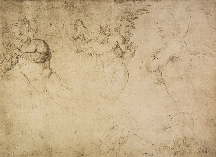 Gerahmter Druck : Studio eines Gruppen von Engeln, Entwurf von Raffael, im British Museum in London (Kunstwerke - Zeichnungen) Gerahmter Druck : Studio eines Gruppen von Engeln, Entwurf von Raffael, im British Museum in London (Kunstwerke - Zeichnungen)