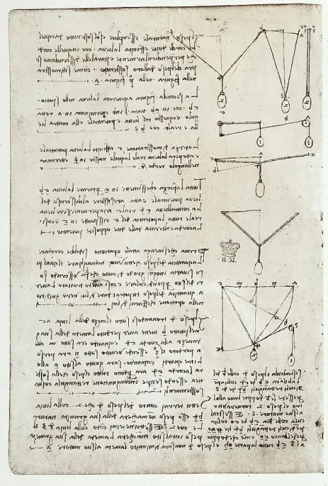 Stampa con cornice : Studio di fisica, scritto di Leonardo da Vinci appartenente al Codice Arundel 263