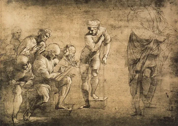 Impresión enmarcada : Estudio para la Escuela de Atenas; dibujo de Rafael conservado en la Galleria Albertina de Viena (Colección de Arte - Dibujos) Impresión enmarcada : Estudio para la Escuela de Atenas; dibujo de Rafael conservado en la Galleria Albertina de Viena (Colección de Arte - Dibujos)