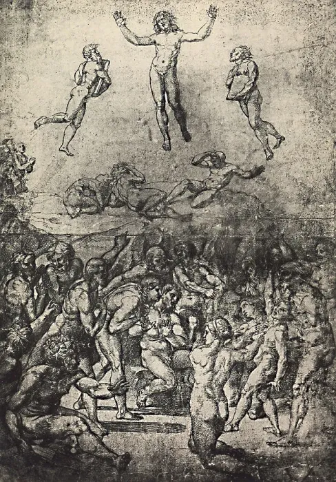 Impresión enmarcada : Studio para la Transfiguración de Cristo; dibujo de Rafael conservado en la Galería Albertina de Viena (Colección de Arte - Dibujos)