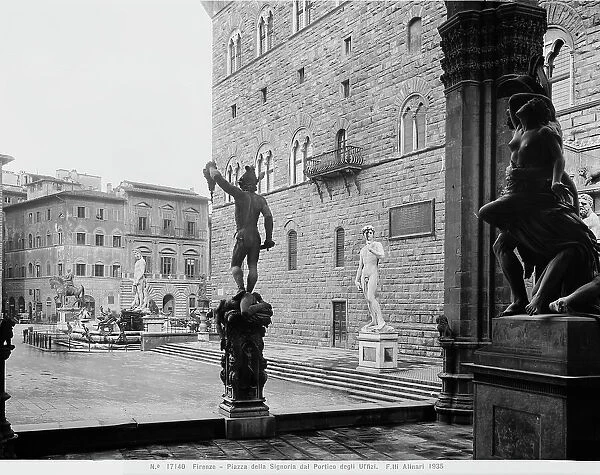 View of Piazza della Signoria from the Loggia dei Lanzi with the Perseus by Benvenuto Cellini and the Ratto di Polissena by Pio Fedi