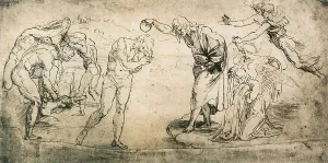 Collezione Di Belle Arti - Disegni Stampe: Battesimo di Cristo; disegno della Scuola di Raffaello conservato al British Museum di Londra