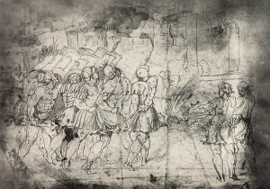 Collezione Di Belle Arti - Disegni Stampe: La distruzione delle mura di Gerico; disegno di Raffaello conservato alla Galleria Albertina di Vienna