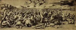 Collezione Di Belle Arti - Disegni Stampe: Battaglia di Costantino; disegno eseguito da Raffaello conservato nel Museo del Louvre a Parigi