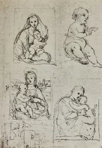 Collezione Di Belle Arti - Disegni Stampe: Studi diversi per la Madonna col Bambino