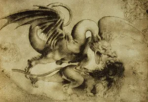 Collezione Di Belle Arti - Disegni Stampe: Drago che abbatte un leone, disegno