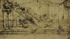 Collezione Di Belle Arti - Disegni Stampe: Studio di prospettiva (Studio per l'Adorazione dei Magi)