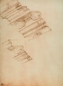 Collezione Di Belle Arti - Disegni Stampe: Studio per due cornicioni; disegno di Michelangelo conservato nella Casa Buonarroti a Firenze