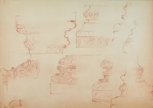 Collezione Di Belle Arti - Disegni Stampe: Studio per varie basi di colonne; disegno di Michelangelo conservato nella Casa Buonarroti a Firenze