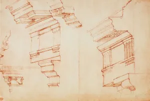 Collezione Di Belle Arti - Disegni Stampe: Studi per trabeazioni e cornicione: disegno realizzato da Michelangelo e conservato al museo di Casa Buonarroti