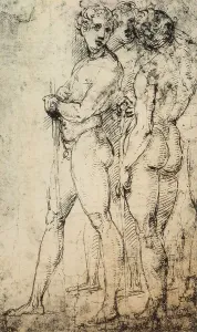Collezione Di Belle Arti - Disegni Stampe: Studio di due nudi maschili, in piedi; disegno di Raffaello