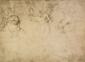 Collezione Di Belle Arti - Disegni Stampe: Studio di un gruppo di angeli, disegno di Raffaello