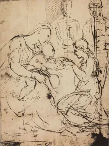Collezione Di Belle Arti - Disegni Stampe: Sposalizio mistico di Santa Caterina d'Alessandria; disegno di Raffaello conservato alla Galleria Albertina di Vienna