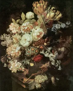 Fiore Stampe: Vaso con fiori; dipinto di Jan van Huysum, conservato alla Galleria degli Uffizi a Firenze