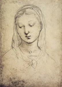 Collezione Di Belle Arti - Disegni Stampe: Volto della Vergine, disegno di Raffaello, conservato al British Museum di Londra