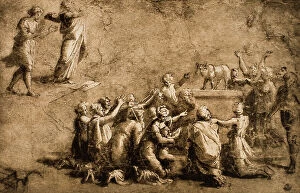 Images Dated 9th March 2011: Adoration of the Golden Calf or Moses Breaks the Tables of the Law; drawing