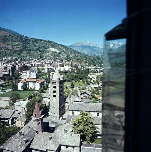 Images Dated 6th December 2007: Aerial view of Aosta with the Collegiate Church of Sant'Orso