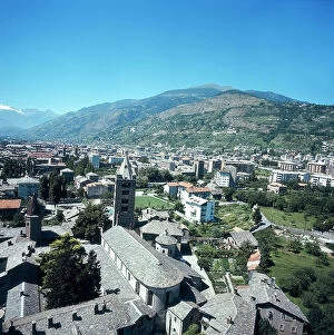 Images Dated 5th December 2007: Aerial view of the Collegiate Church of Sant'Orso in Aosta