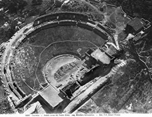 Images Dated 11th September 2008: Aerial view of the ruins of the Greek Teatro in Taormina