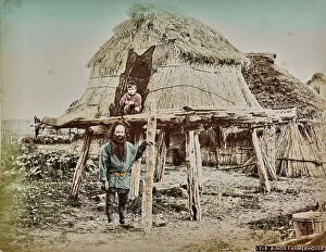Japan: Ainu village with palafitte, pilework, Japan