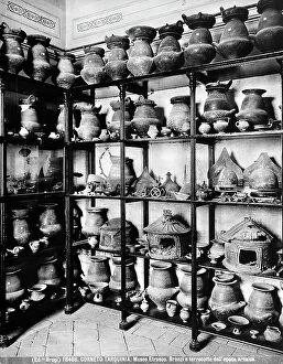 Images Dated 20th December 2010: Ancient cinerary urns and canopic vases of various shapes, located at the Etruscan Museum in