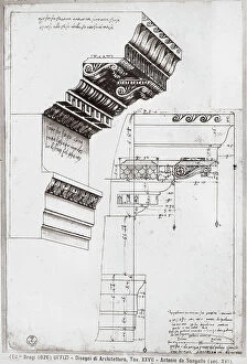 Images Dated 1st October 2008: Architectural drawing of a cornice by Giuliano da Sangallo. Gabinetto dei Disegni e delle Stampe