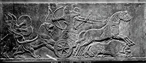 Images Dated 28th November 2011: Assyrian relief from Nimrud (ancient Kalkhu) showing King Ashurnasirpal II hunting lions