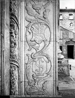 Images Dated 30th April 2009: Bas-relief of Malatesta's Temple portal, with the coat of arms and monogram of Sigismondo, in Rimini