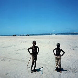 Images Dated 9th November 2009: Along the beach that runs from Merca to Brava, two young boys from a neighboring village are walking