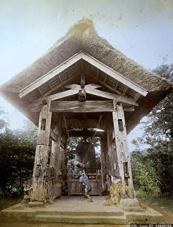 Images Dated 21st November 2011: Bronze bell of a Buddhist temple housed in its own wooden structure at Kamakura, Japan